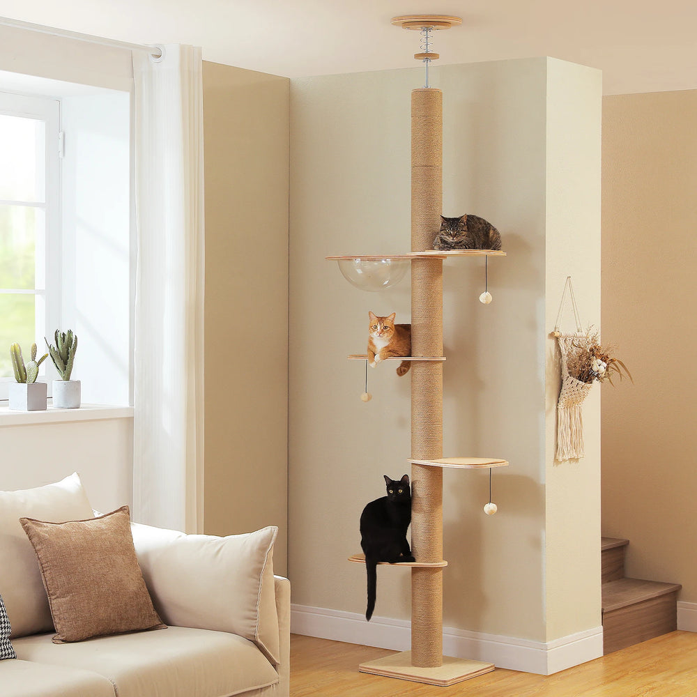Wooden Floor-to-Ceiling Cat Tree