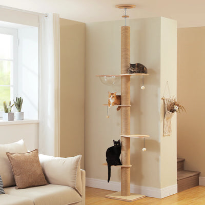 Wooden Floor-to-Ceiling Cat Tree