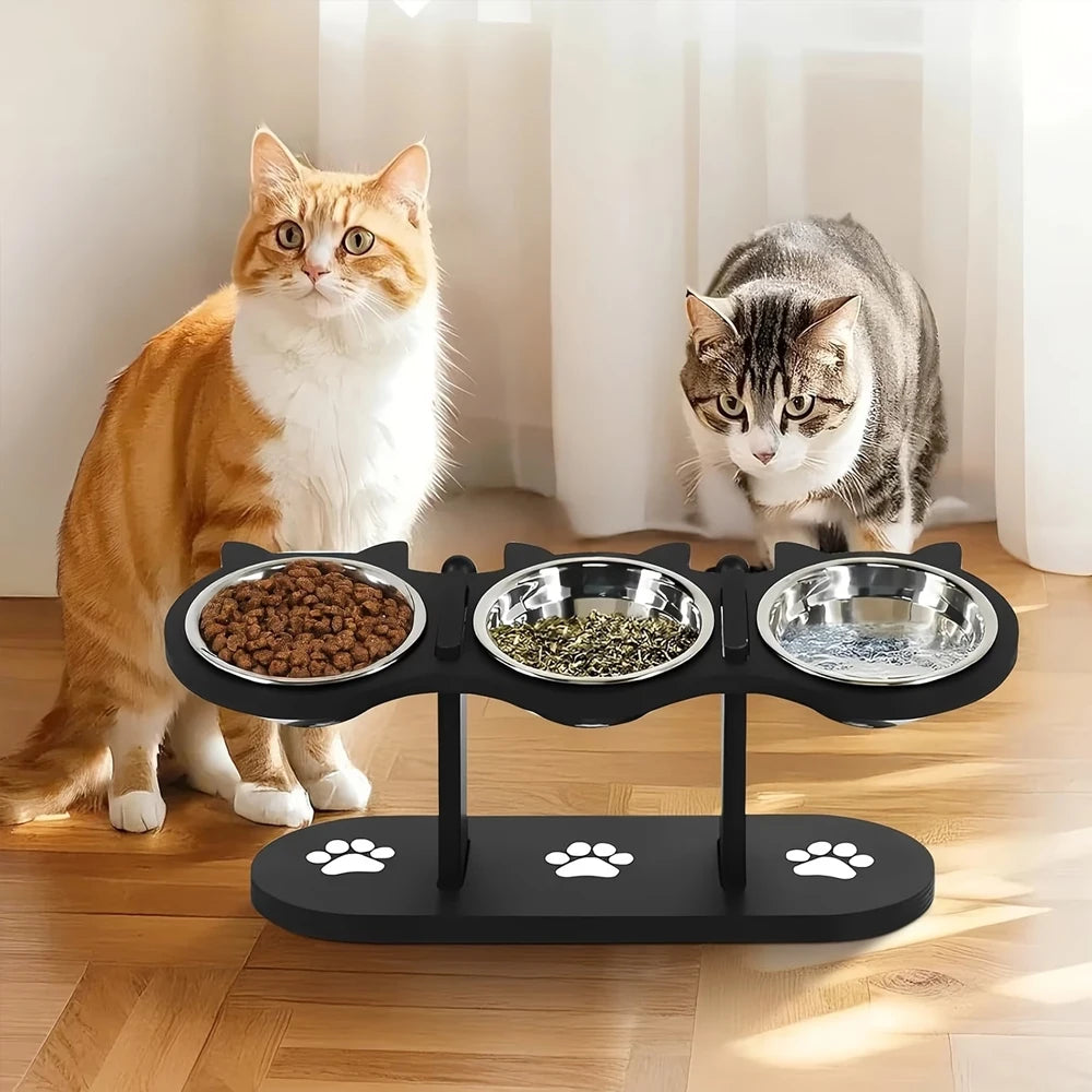 Raised Wooden Cat Feeder (3 Bowls)