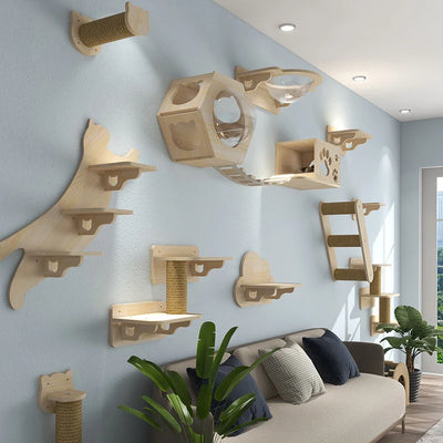 Wall-Mounted Cat Shelf with Scratcher