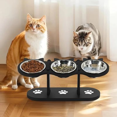 Raised Wooden Cat Feeder (3 Bowls)