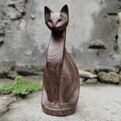 Carved Wooden Cat Ornament