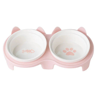 Tilted Ceramic Double Pet Bowl