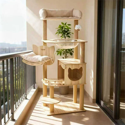 Tall Wooden Cat Tree with Condo
